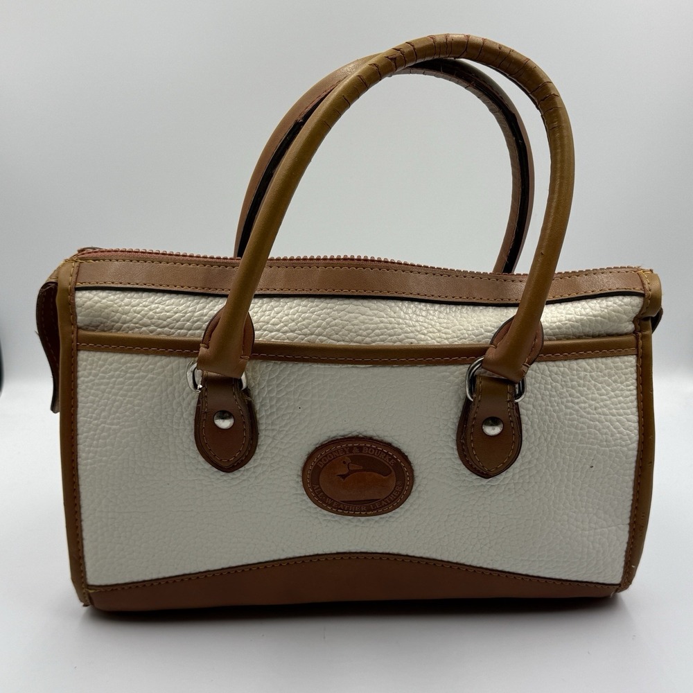 Vintage Dooney Bourke Bone Cream Brown Doctor Bag Satchel Leather 80s 90s